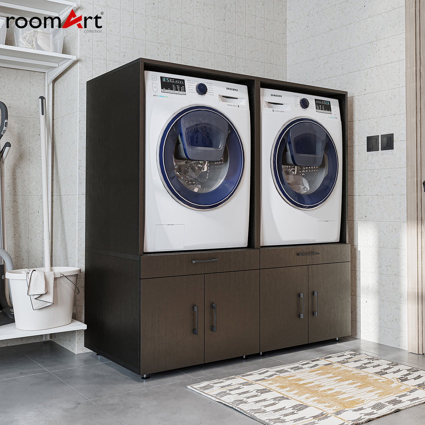 Roomart Waschmachinen Doppelschrrank Überbauschrank, 134 cm Breit, mit Ausziehbrett, in 3 Farben (Kopie)