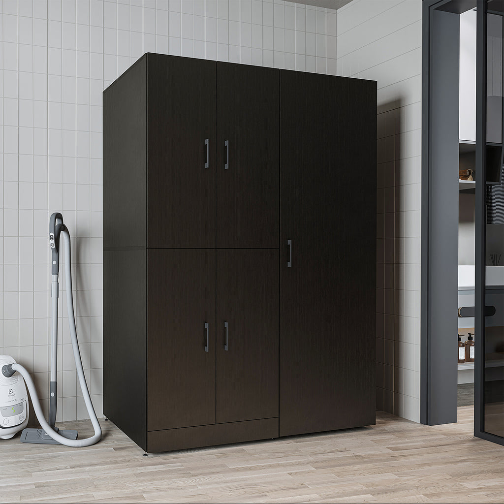 Roomart Waschmaschinenschrank „DORA 130 cm Breit“ für Waschmaschine & Trockner mit Regalböden, in 5 Farben • Weiß • Weiß Eiche • Anthrazit Eiche • Eiche • Schwarz Eiche (Kopie)