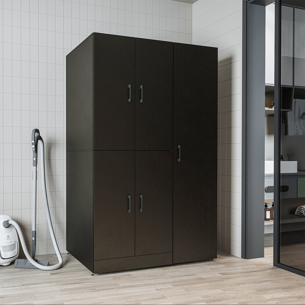 Roomart Waschmaschinenschrank „DORA 115 cm Breit“ für Waschmaschine & Trockner mit Regalböden, in 5 Farben • Weiß • Weiß Eiche • Anthrazit Eiche • Eiche • Schwarz Eiche