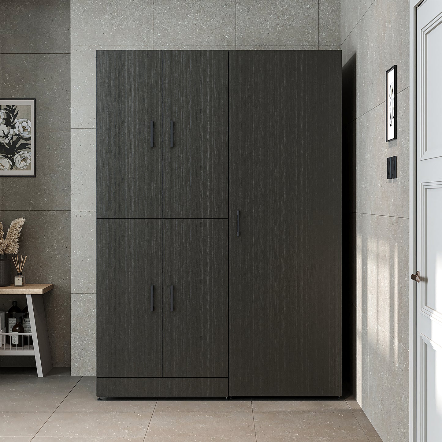 Roomart Waschmaschinenschrank- DORA-I- 130 cm breit – Waschmaschinen- & Trockner-Überbau mit Türen und Ausziehplatte, Bad & Waschküche, 5 Farben