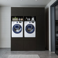 Mueble de pared Roomart para lavadero y cuarto de servicio, en 3 colores, 179 cm de ancho, Con estante extraíble - Blanco - Roble negro mueble para lavadora, estante para lavadora, torre de lavado, mueble, blanco, lavadoras, mueble bajo, lavadora, secadora, haush