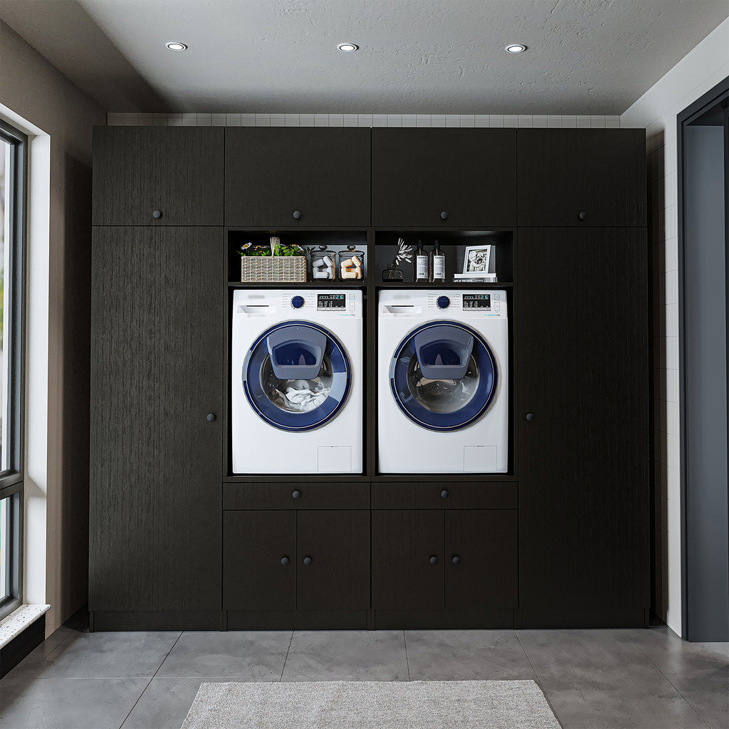 Roomart mueble de pared para lavadero - 254 cm de ancho - con estante extraíble - en - blanco - roble - roble negro - mueble de baño, lavabo, mueble de baño, mueble de baño, baño, con, mueble de baño, mueble de baño, conjunto, lavabo, mueble, ba