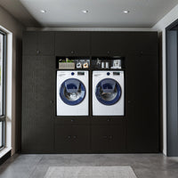 Roomart mueble de pared para lavadero - 254 cm de ancho - con estante extraíble - en - blanco - roble - roble negro - mueble de baño, lavabo, mueble de baño, mueble de baño, baño, con, mueble de baño, mueble de baño, conjunto, lavabo, mueble, ba