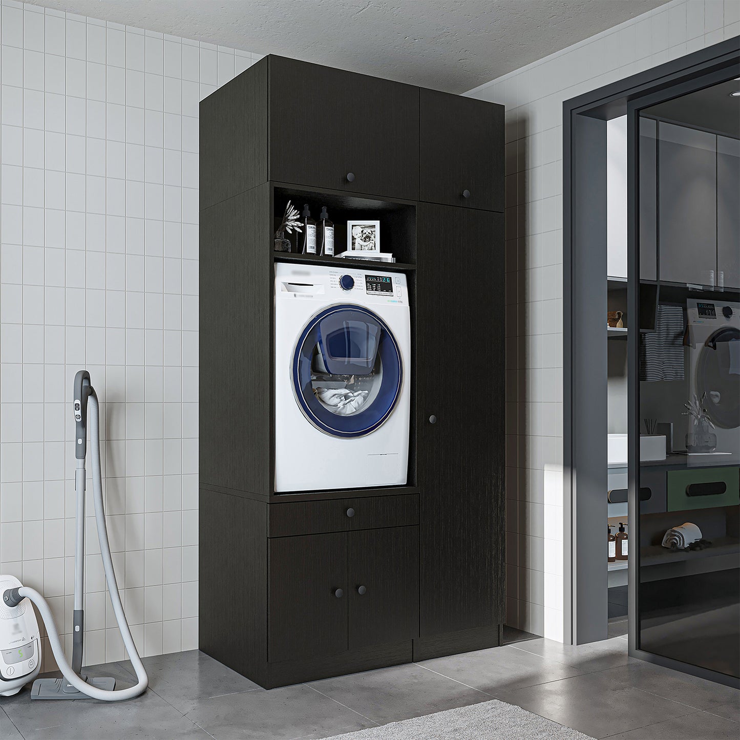 Roomart SERIE 3 Waschmaschinenschrank 112 cm – 230 cm hoch, Ausziehbrett & Hochschrank | in 3 Farben