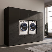 Roomart Waschmaschinenschrank SERIE-III Schrankwand 254 cm – 2 Geräte, Soft-Close | 3 Farben