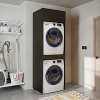 Roomart Waschmaschinenschrank für Trockner & Waschmaschine, in 3 Farben, mit Ausziehbrett • Weiß • Eiche • Schwarz Eiche - waschmaschinenuntergestelle, dämpfer waschmaschine, waschmaschinen aufsatz für trockner, unterschrank waschmaschine, kühlschrank erh