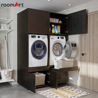 Roomart Waschmachinen Doppelschrrank Überbauschrank HBT: 205 x 134 x 66,8 cm, in 3 Farben-waschmaschinenschrank, waschmaschinenregal, waschturm, schrank, weiß, waschmaschinen, unterschrank, waschmaschine, trockner, haushaltsschrank, schränke, badschrank, 