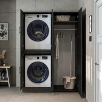 Roomart Waschmaschinenschrank- DORA-I- 130 cm breit – Waschmaschinen- & Trockner-Überbau mit Türen und Ausziehplatte, Bad & Waschküche, 5 Farben