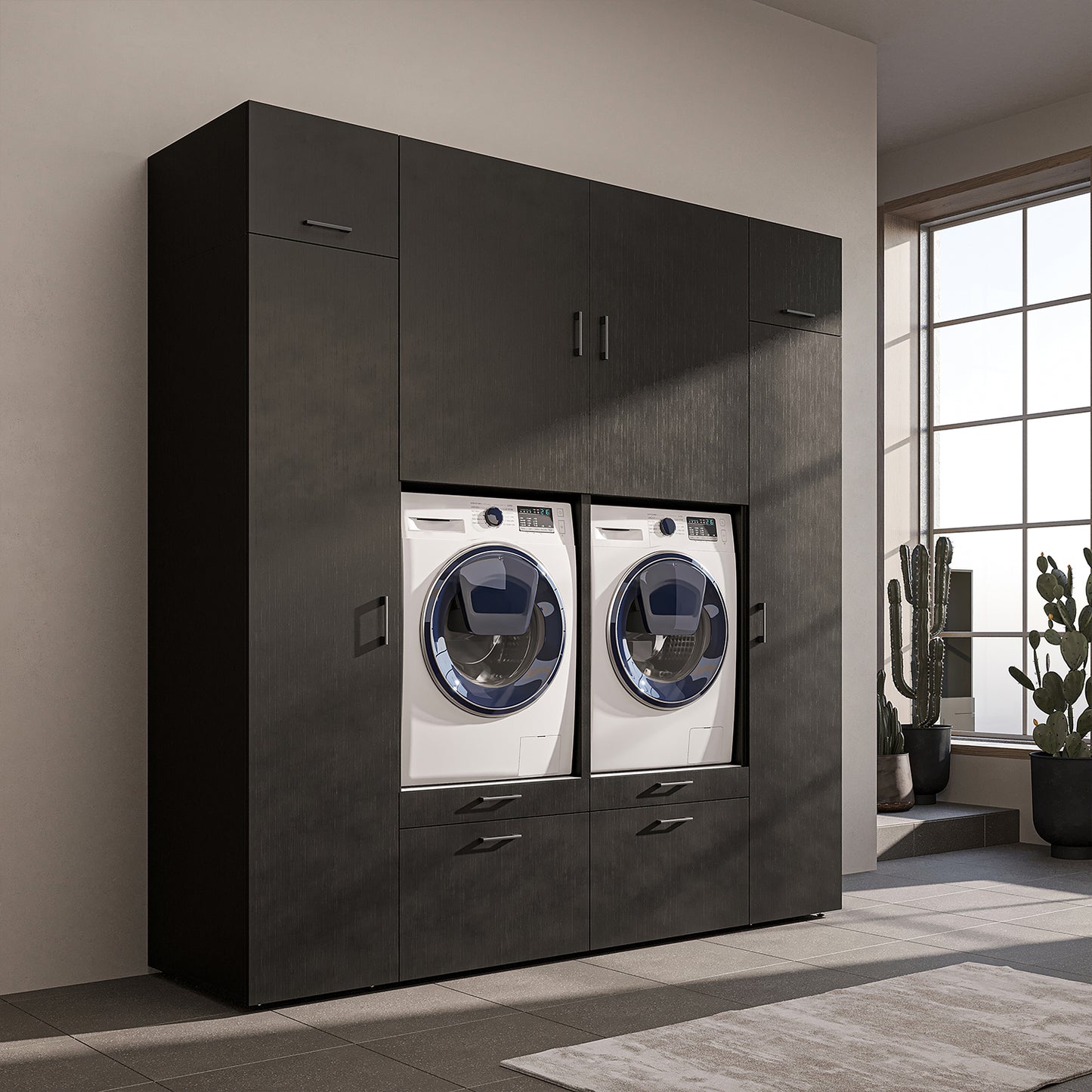 Roomart Waschmaschinenschrank SERIE 2 – Doppelschrank mit Seitenschränken, 3 Farben