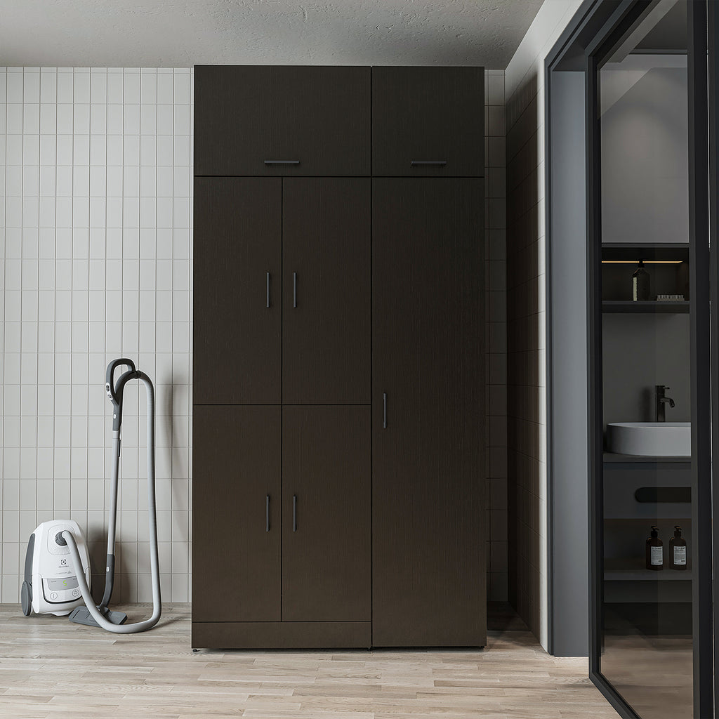 Roomart Waschmaschinenschrank „DORA 115 cm Breit“ für Waschmaschine & Trockner mit Regalböden, in 5 Farben • Weiß • Weiß Eiche • Anthrazit Eiche • Eiche • Schwarz Eiche