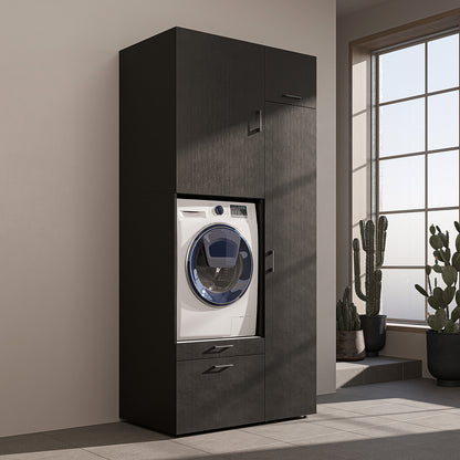 Roomart Waschmaschinenschrank mit Ausziehbrett, 112 cm breit - SERIE 2  – Waschmaschinenüberbau für Waschmaschine & Trockner, Waschturm-Schrank mit Stauraum für Bad & Waschküche