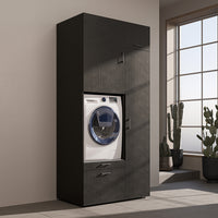 Roomart Waschmaschinenschrank mit Ausziehbrett, 112 cm breit - SERIE 2  – Waschmaschinenüberbau für Waschmaschine & Trockner, Waschturm-Schrank mit Stauraum für Bad & Waschküche