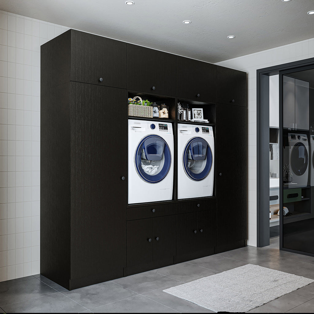 Roomart mueble de pared para lavadero - 254 cm de ancho - con estante extraíble - en - blanco - roble - roble negro - mueble de baño, lavabo, mueble de baño, mueble de baño, baño, con, mueble de baño, mueble de baño, conjunto, lavabo, mueble, ba