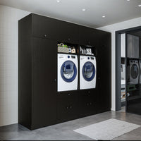 Roomart mueble de pared para lavadero - 254 cm de ancho - con estante extraíble - en - blanco - roble - roble negro - mueble de baño, lavabo, mueble de baño, mueble de baño, baño, con, mueble de baño, mueble de baño, conjunto, lavabo, mueble, ba