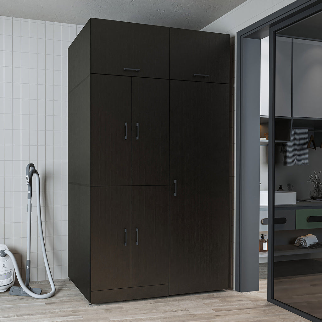 Roomart Waschmaschinenschrank „DORA 130 cm Breit“ für Waschmaschine & Trockner mit Regalböden, in 5 Farben • Weiß • Weiß Eiche • Anthrazit Eiche • Eiche • Schwarz Eiche (Kopie)