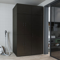 Roomart Waschmaschinenschrank „DORA 130 cm Breit“ für Waschmaschine & Trockner mit Regalböden, in 5 Farben • Weiß • Weiß Eiche • Anthrazit Eiche • Eiche • Schwarz Eiche (Kopie)