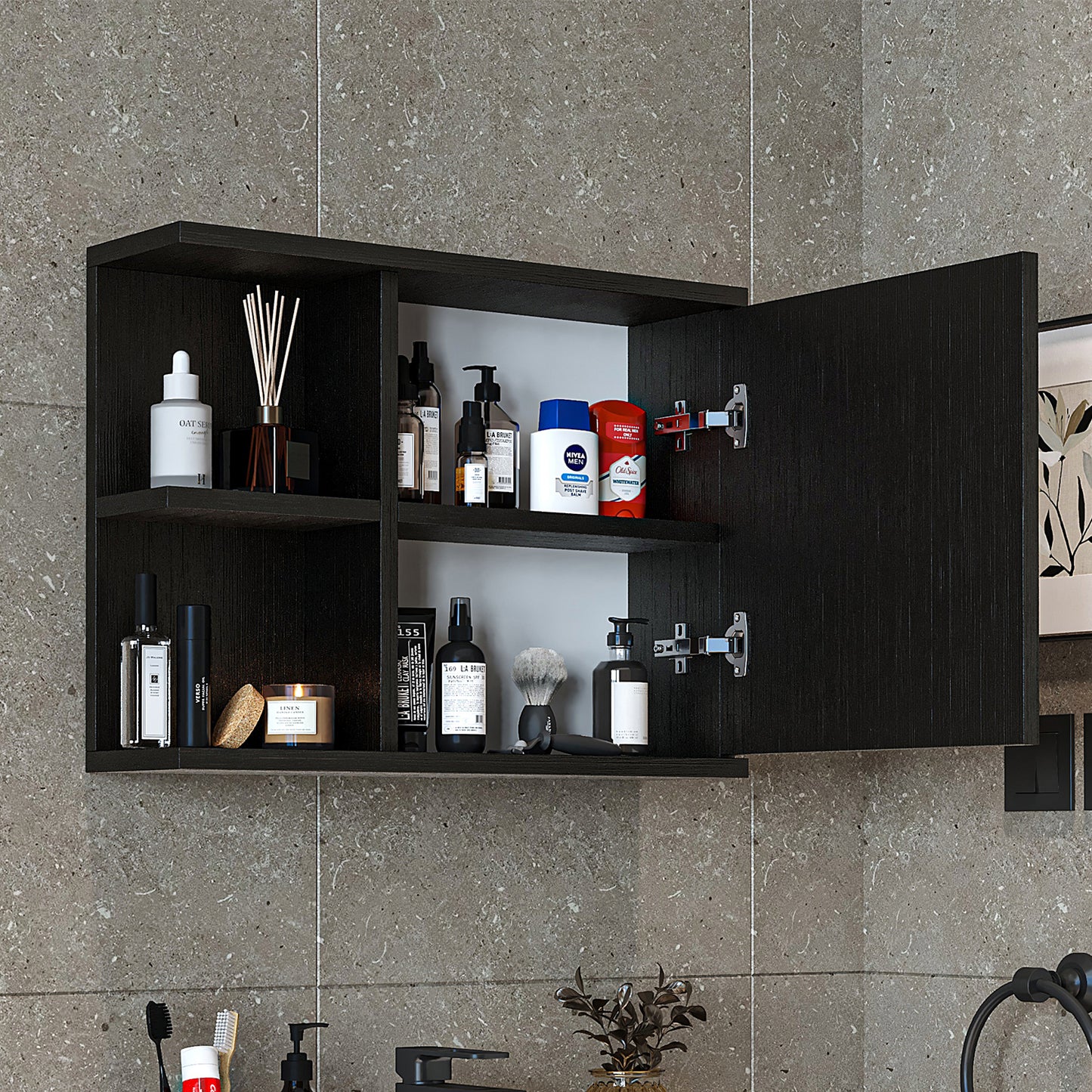 Roomart Badezimmerspiegelschrank "ADA“ – moderner, kompakter 60 cm Badschrank mit Spiegel – in Weiß, Eiche, Anthrazit oder Schwarz