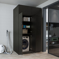 Roomart Waschmaschinenschrank „DORA 130 cm Breit“ für Waschmaschine & Trockner mit Regalböden, in 5 Farben • Weiß • Weiß Eiche • Anthrazit Eiche • Eiche • Schwarz Eiche (Kopie)