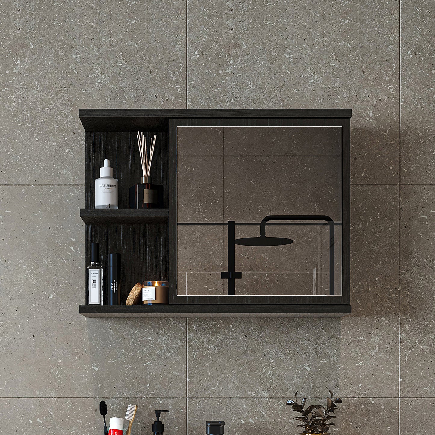 Roomart Badezimmerspiegelschrank "ADA“ – moderner, kompakter 60 cm Badschrank mit Spiegel – in Weiß, Eiche, Anthrazit oder Schwarz