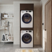 Roomart Waschmaschinenschrank für Trockner & Waschmaschine, in 3 Farben, mit Ausziehbrett • Weiß • Eiche • Schwarz Eiche - waschmaschinenuntergestelle, dämpfer waschmaschine, waschmaschinen aufsatz für trockner, unterschrank waschmaschine, kühlschrank erh