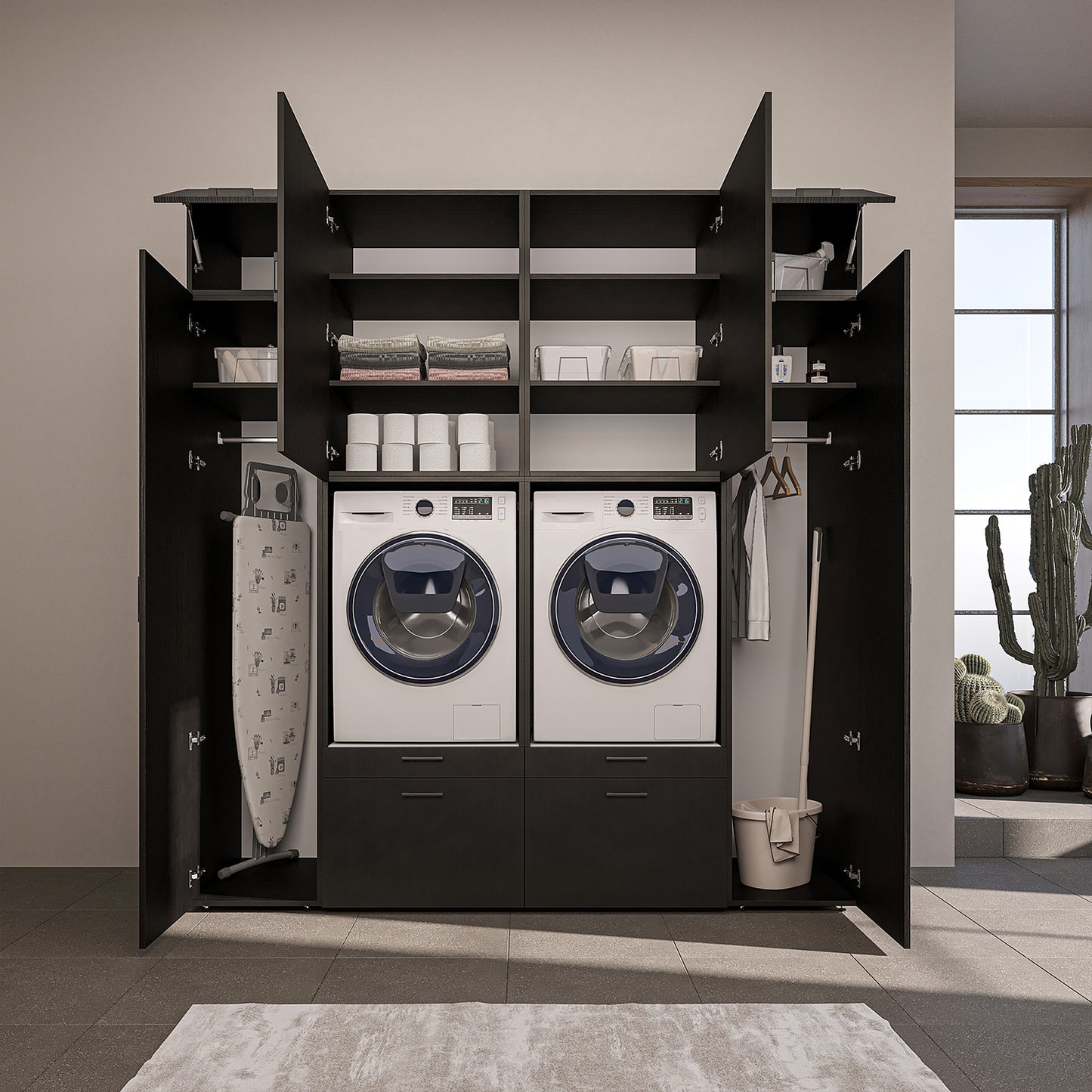 Roomart Waschmaschinenschrank SERIE 2 – Doppelschrank mit Seitenschränken, 3 Farben