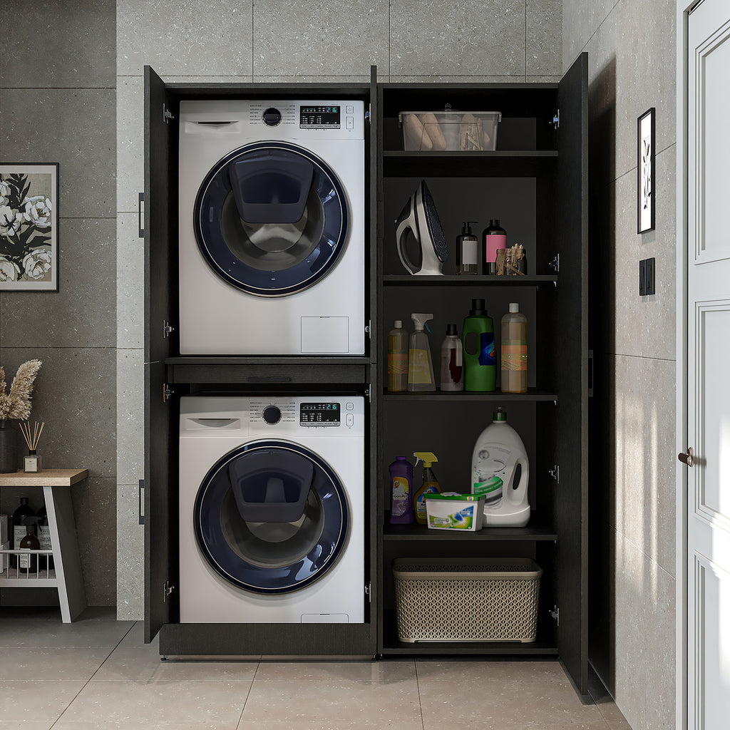 Roomart Waschmaschinenschrank- DORA-I- 130 cm breit – Waschmaschinen- & Trockner-Überbau mit Türen und Ausziehplatte, Bad & Waschküche, 5 Farben