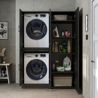 Roomart Waschmaschinenschrank- DORA-I- 130 cm breit – Waschmaschinen- & Trockner-Überbau mit Türen und Ausziehplatte, Bad & Waschküche, 5 Farben