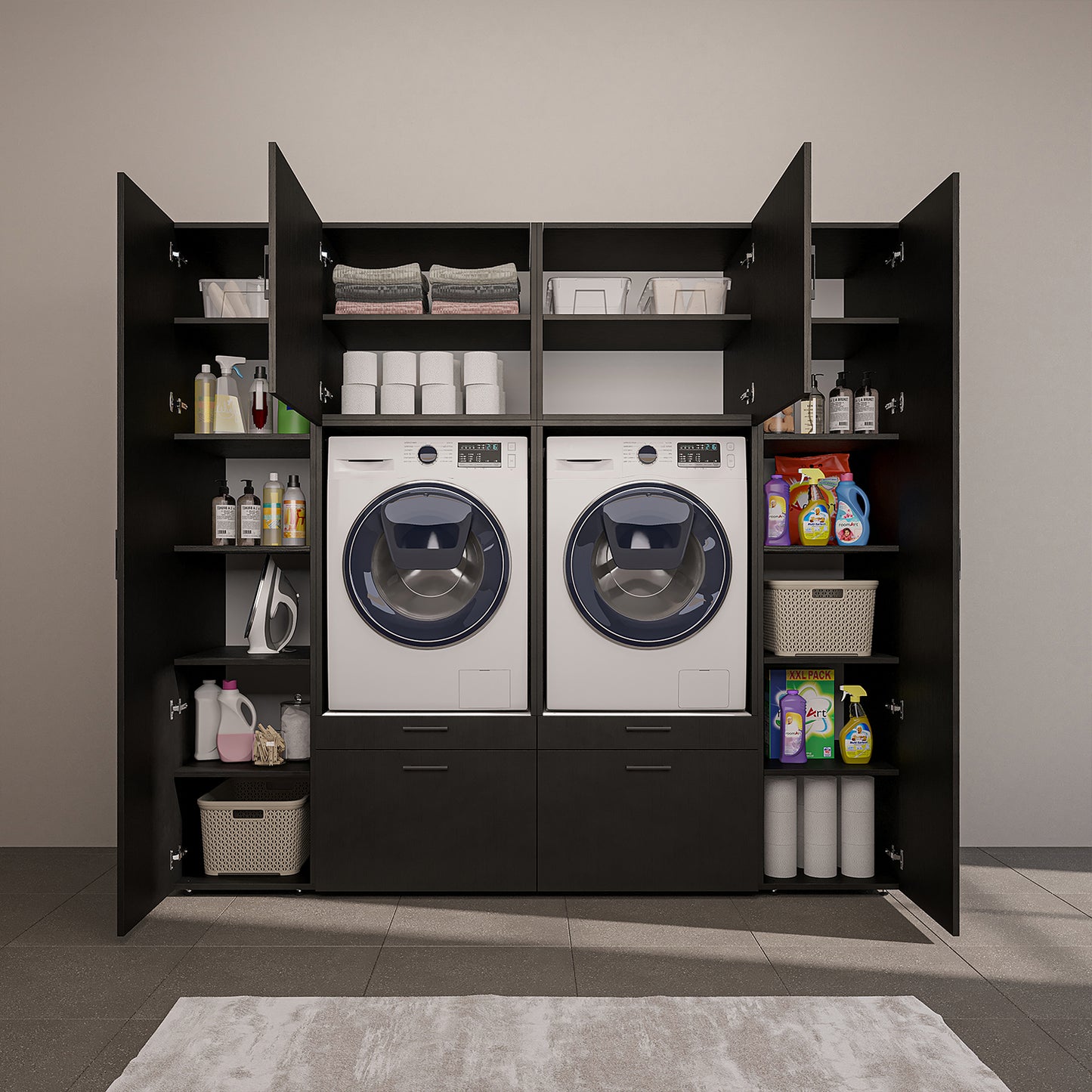 Roomart Waschmaschinenschrank 224 cm – 2 Geräte nebeneinander & Hochschrank | in 3 Farben