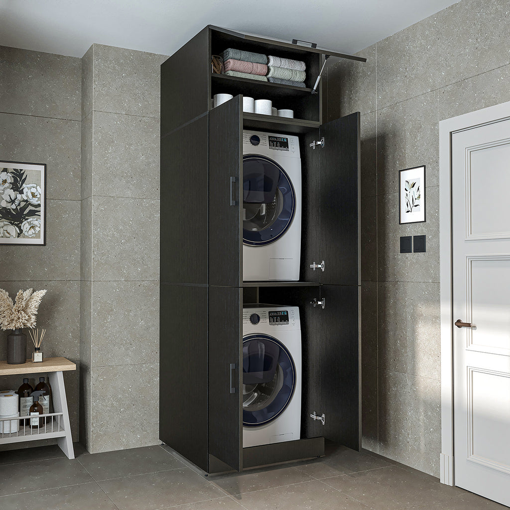 Roomart Waschmaschinenschrank „DORA“ für Waschmaschine & Trockner mit Regalböden, in 5 Farben • Weiß • Weiß Eiche • Anthrazit Eiche • Eiche • Schwarz-Eiche