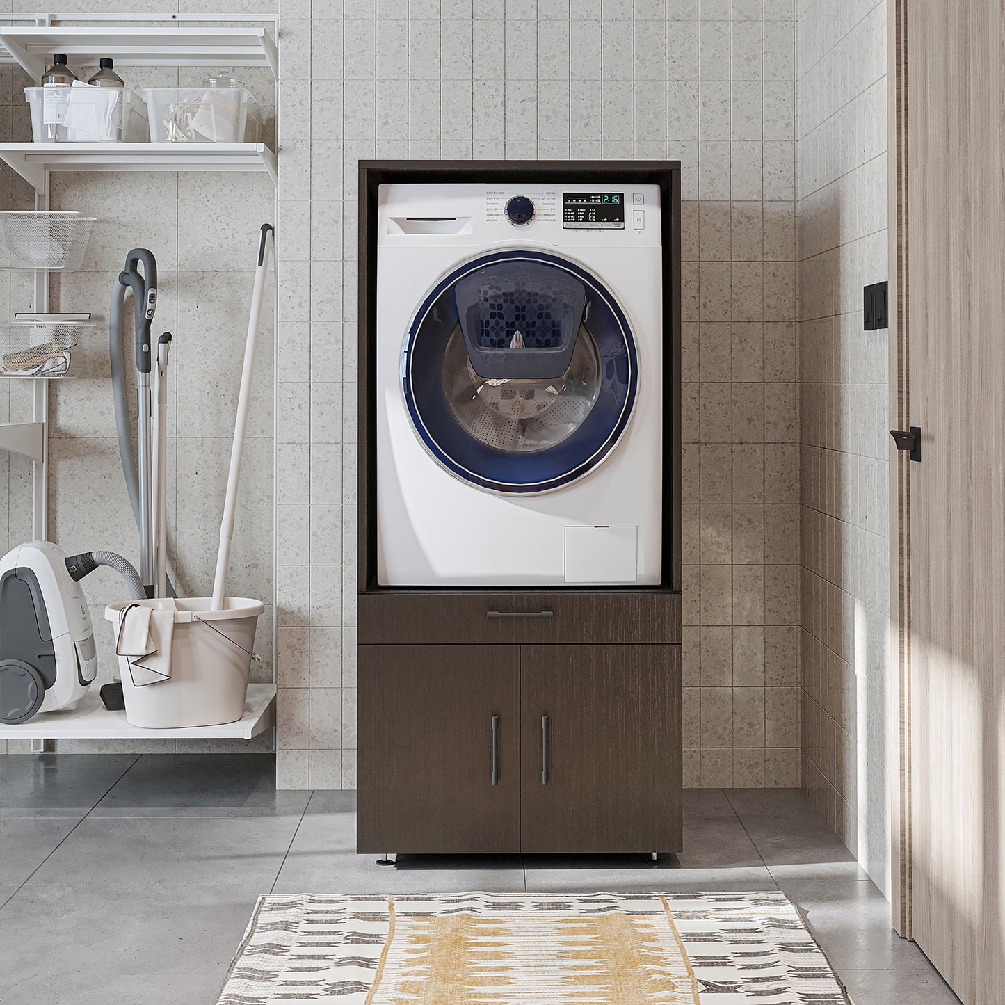 Roomart A3 Waschmaschinenschrank 67 cm – Erhöhung mit Schublade, Ausziehbrett & Stauraum | 3 Farben