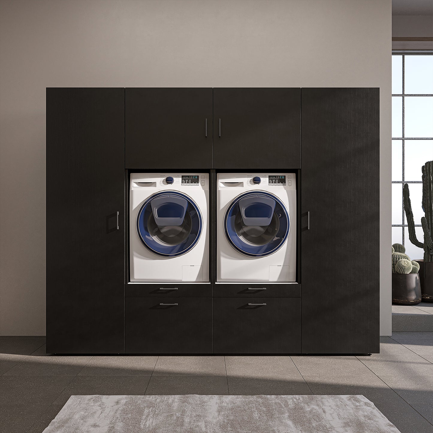 Roomart Waschmaschinenschrank SERIE-III Schrankwand 254 cm – 2 Geräte, Soft-Close | 3 Farben