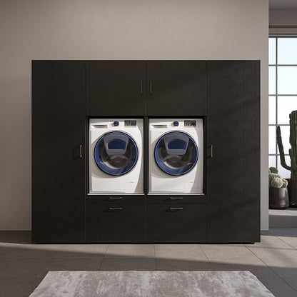 Roomart Waschmaschinenschrank SERIE-III Schrankwand 254 cm – 2 Geräte, Soft-Close | 3 Farben