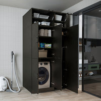 Roomart Waschmaschinenschrank „DORA 115 cm Breit“ für Waschmaschine & Trockner mit Regalböden, in 5 Farben • Weiß • Weiß Eiche • Anthrazit Eiche • Eiche • Schwarz Eiche