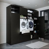 Roomart mueble de pared para lavadero - 254 cm de ancho - con estante extraíble - en - blanco - roble - roble negro - mueble de baño, lavabo, mueble de baño, mueble de baño, baño, con, mueble de baño, mueble de baño, conjunto, lavabo, mueble, ba