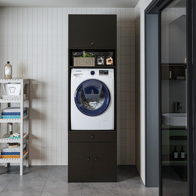 Roomart Waschmaschinenschrank SERIE 1 – 65 cm breit mit Ausziehbrett, Waschmaschinen-Überbauschrank für Waschküche & Bad – Weiß, Eiche, Schwarz-Eiche