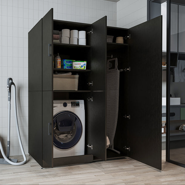 Roomart Waschmaschinenschrank - SERIE DORA-II- 130 cm breit – Überbauschrank für Waschmaschine & Trockner mit Regalböden – Waschturm für Waschküche & Hauswirtschaftsraum – in 5 Farben • Weiß • Weiß Eiche • Anthrazit Eiche • Eiche • Schwarz Eiche