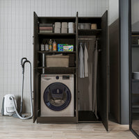 Roomart Waschmaschinenschrank „DORA 115 cm Breit“ für Waschmaschine & Trockner mit Regalböden, in 5 Farben • Weiß • Weiß Eiche • Anthrazit Eiche • Eiche • Schwarz Eiche