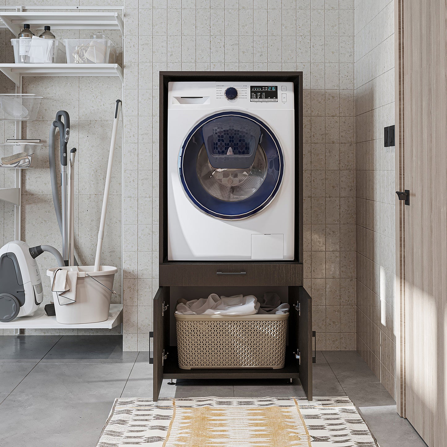 Roomart A3 Waschmaschinenschrank 67 cm – Erhöhung mit Schublade, Ausziehbrett & Stauraum | 3 Farben