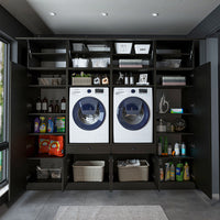 Roomart mueble de pared para lavadero - 254 cm de ancho - con estante extraíble - en - blanco - roble - roble negro - mueble de baño, lavabo, mueble de baño, mueble de baño, baño, con, mueble de baño, mueble de baño, conjunto, lavabo, mueble, ba