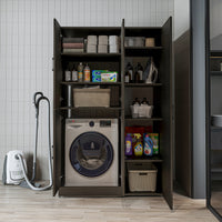 Roomart Waschmaschinenschrank „DORA 115 cm Breit“ für Waschmaschine & Trockner mit Regalböden, in 5 Farben • Weiß • Weiß Eiche • Anthrazit Eiche • Eiche • Schwarz Eiche