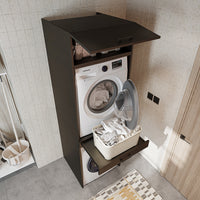 Roomart Waschmaschinenschrank für Trockner & Waschmaschine, in 3 Farben, mit Ausziehbrett • Weiß • Eiche • Schwarz Eiche - waschmaschinenuntergestelle, dämpfer waschmaschine, waschmaschinen aufsatz für trockner, unterschrank waschmaschine, kühlschrank erh