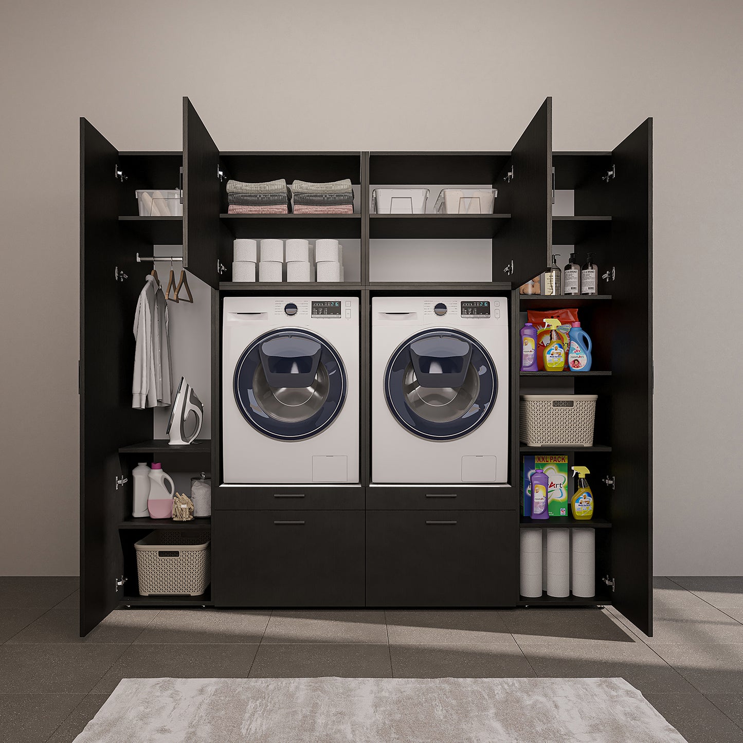 Roomart Waschmaschinenschrank 224 cm – 2 Geräte nebeneinander & Hochschrank | in 3 Farben