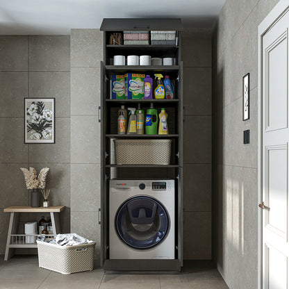 Roomart Waschmaschinenschrank „DORA“ für Waschmaschine & Trockner mit Regalböden, in 5 Farben • Weiß • Weiß Eiche • Anthrazit Eiche • Eiche • Schwarz-Eiche