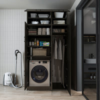 Roomart Waschmaschinenschrank „DORA 115 cm Breit“ für Waschmaschine & Trockner mit Regalböden, in 5 Farben • Weiß • Weiß Eiche • Anthrazit Eiche • Eiche • Schwarz Eiche