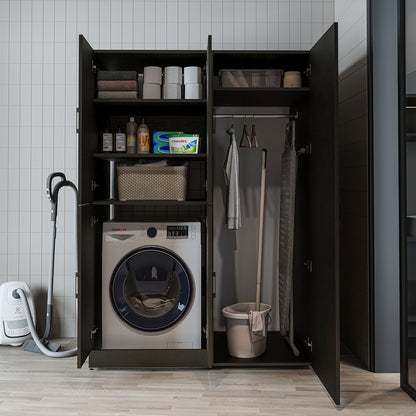 Roomart Waschmaschinenschrank „DORA 130 cm Breit“ für Waschmaschine & Trockner mit Regalböden, in 5 Farben • Weiß • Weiß Eiche • Anthrazit Eiche • Eiche • Schwarz Eiche (Kopie)