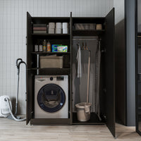 Roomart Waschmaschinenschrank „DORA 130 cm Breit“ für Waschmaschine & Trockner mit Regalböden, in 5 Farben • Weiß • Weiß Eiche • Anthrazit Eiche • Eiche • Schwarz Eiche (Kopie)