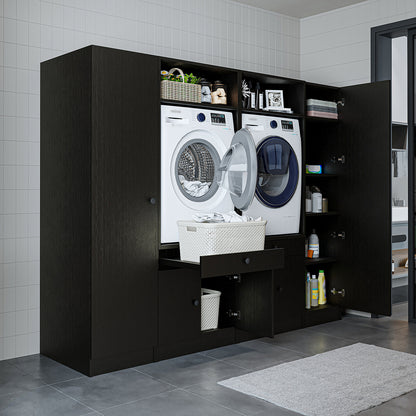 Roomart Schrankwand für Waschküche & Hauswirtschaftsraum – 224 cm breit – mit Ausziehbrett – in • Weiß •Eiche •Schwarz-Eiche