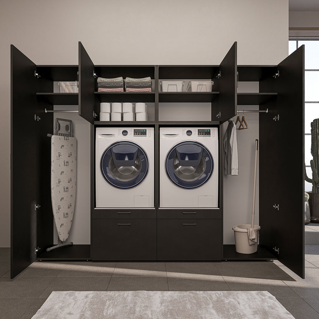 Roomart Waschmaschinenschrank SERIE-III Schrankwand 254 cm – 2 Geräte, Soft-Close | 3 Farben