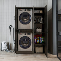 Roomart Waschmaschinenschrank „DORA 115 cm Breit“ für Waschmaschine & Trockner mit Regalböden, in 5 Farben • Weiß • Weiß Eiche • Anthrazit Eiche • Eiche • Schwarz Eiche