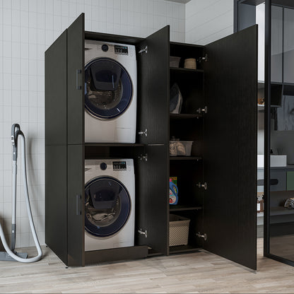 Roomart Waschmaschinenschrank „DORA 130 cm Breit“ für Waschmaschine & Trockner mit Regalböden, in 5 Farben • Weiß • Weiß Eiche • Anthrazit Eiche • Eiche • Schwarz Eiche (Kopie)